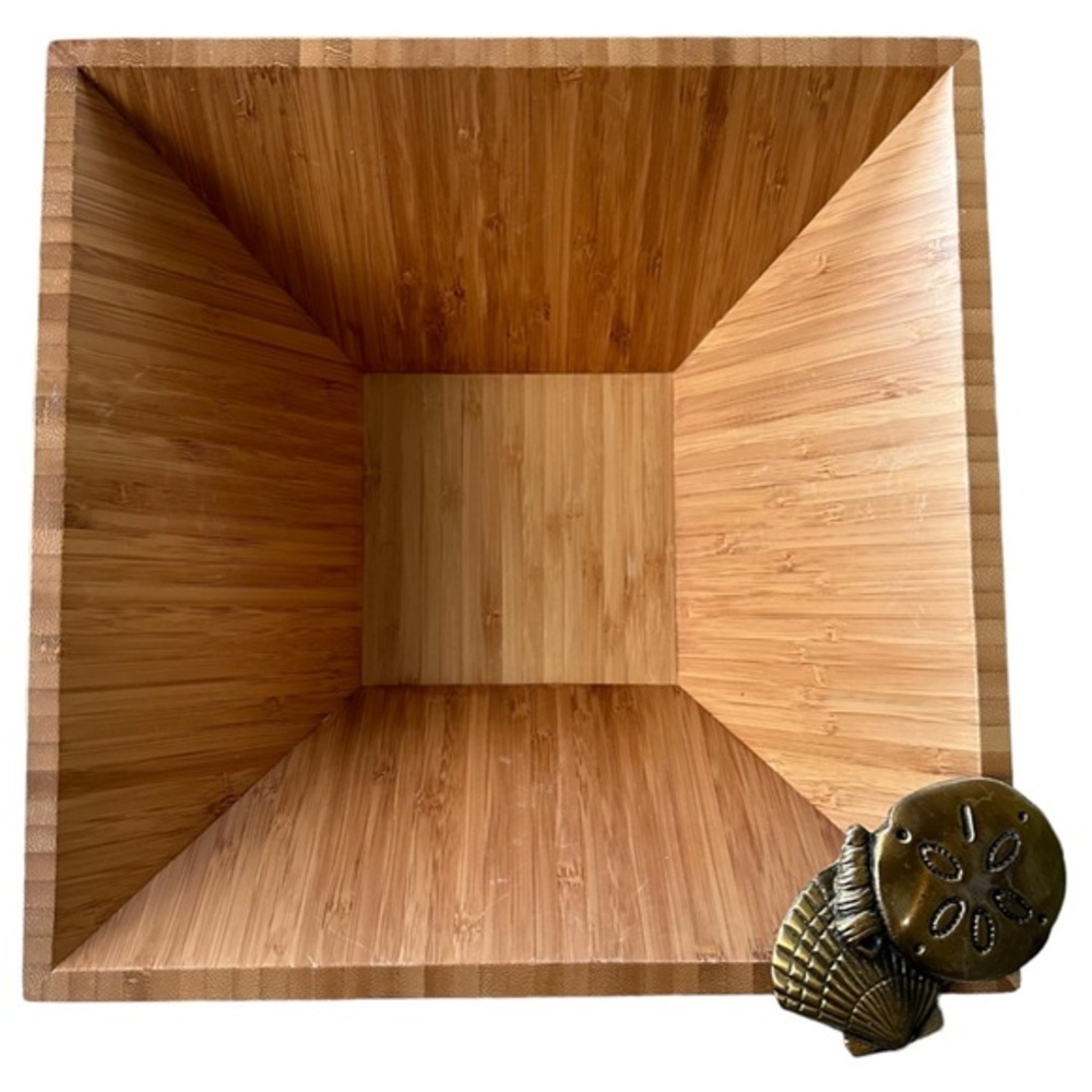 Michael Healy Anthropology Wooden Square Bowl Basket w/Coastal Shell Motif